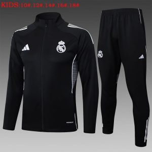 real madrid jakke barn svart hvit 3 stripete 2025-2026
