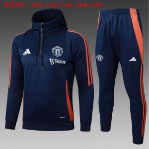 manchester united treningsdress hettegenser barn mork bla 2024-2025