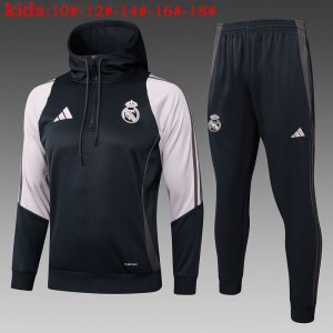 real madrid treningsdress hettegenser barn mork bla gra 2024-2025