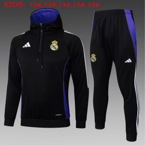 real madrid treningsdress hettegenser barn svart mork bla 2024-2025