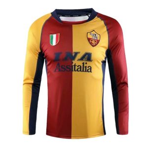 roma retro INA Assitalia langermet drakt mesterskap rod gul bla 2001-2002