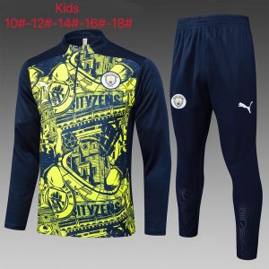 manchester city barn neon gronn mork bla 2024-2025 treningsdress
