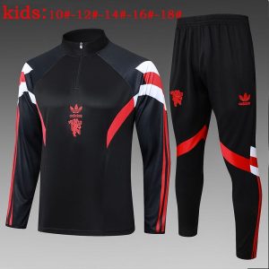 manchester united barn svart hvit rod 2024-2025 treningsdress