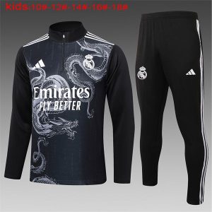real madrid treningsdress barn glidelas dragon svart hvit 2024-2025