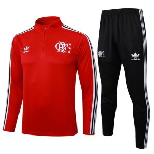 treningsdress flamengo glidelas rod svart hvit 3 stripete 2025-2026