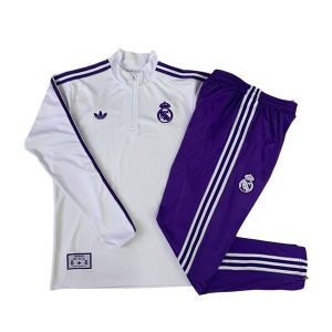 real madrid barn hvit lilla 3 stripete 2025-2026 treningsdress