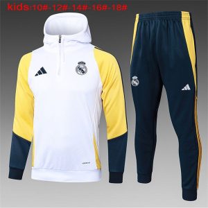 real madrid treningsdress hettegenser barn hvit gul mork bla glidelas 2024-2025