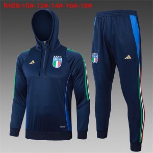 Italia treningsdress hettegenser barn mork bla 3 stripete gronn hvit rod glidelas 2024-2025