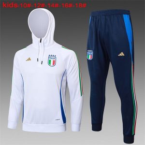 Italia treningsdress hettegenser barn hvit 3 stripete gronn hvit rod glidelas 2024-2025