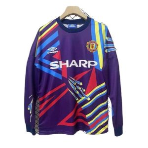 manchester united retro langermet drakt keeper lilla rod bla 1992-1993