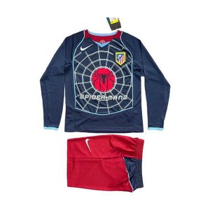 atletico madrid barn langermet drakt sett retro keeper spider man svart hvit 2004-2005