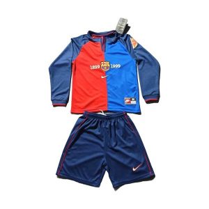 barcelona barn retro drakt sett langermet hjemme 1999-2000