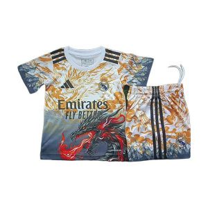 real madrid barn spesialutgave drakt sett hvit svart oransje dragon 2025-2026