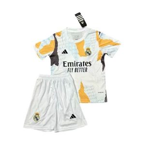 real madrid barn trenings drakt sett hvit oransje bla 2025-2026